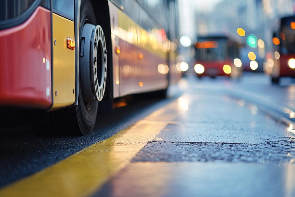 Zdjęcie autobusu, na mokrej powierzchni